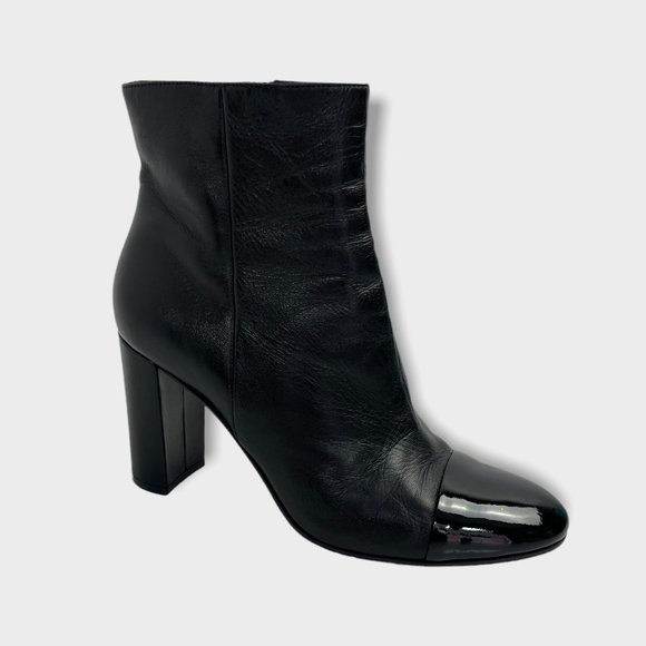 Gianvito Rossi Black Leather Patent Cap Toe Ankle Boots‎ - Picture 1 of 12
